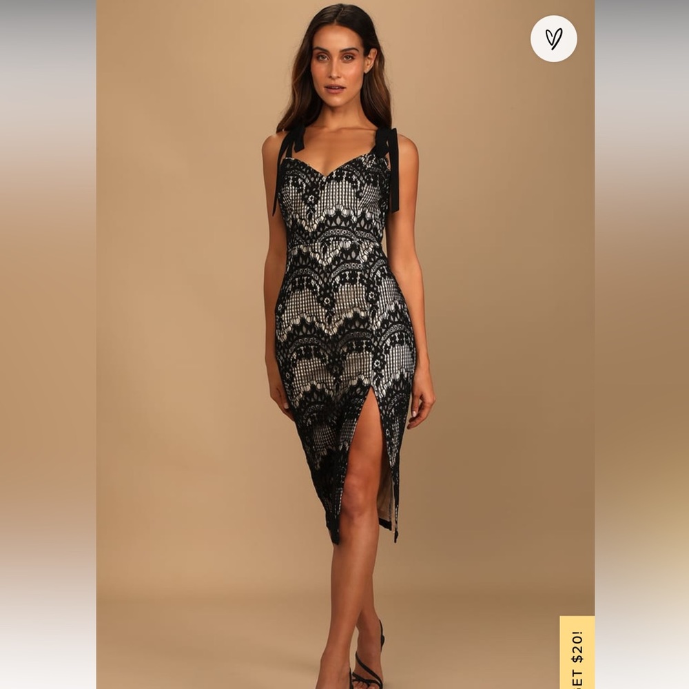 Black Lace Tie-Strap Midi Dress